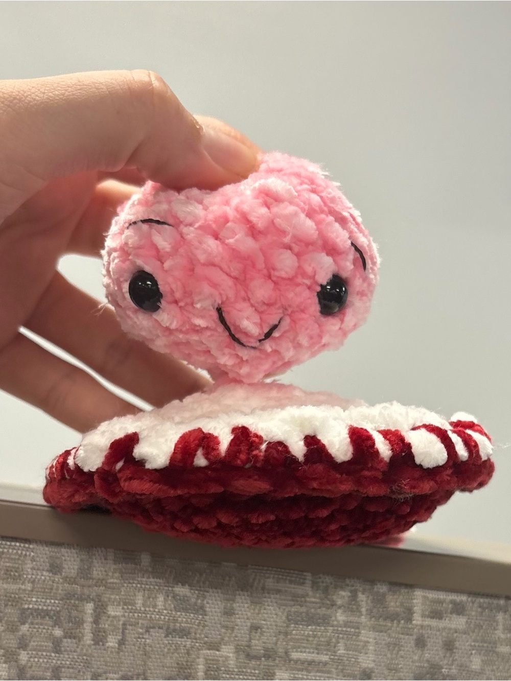 Cute Pink handmade crochet Plush clam and pearl with smiling Face